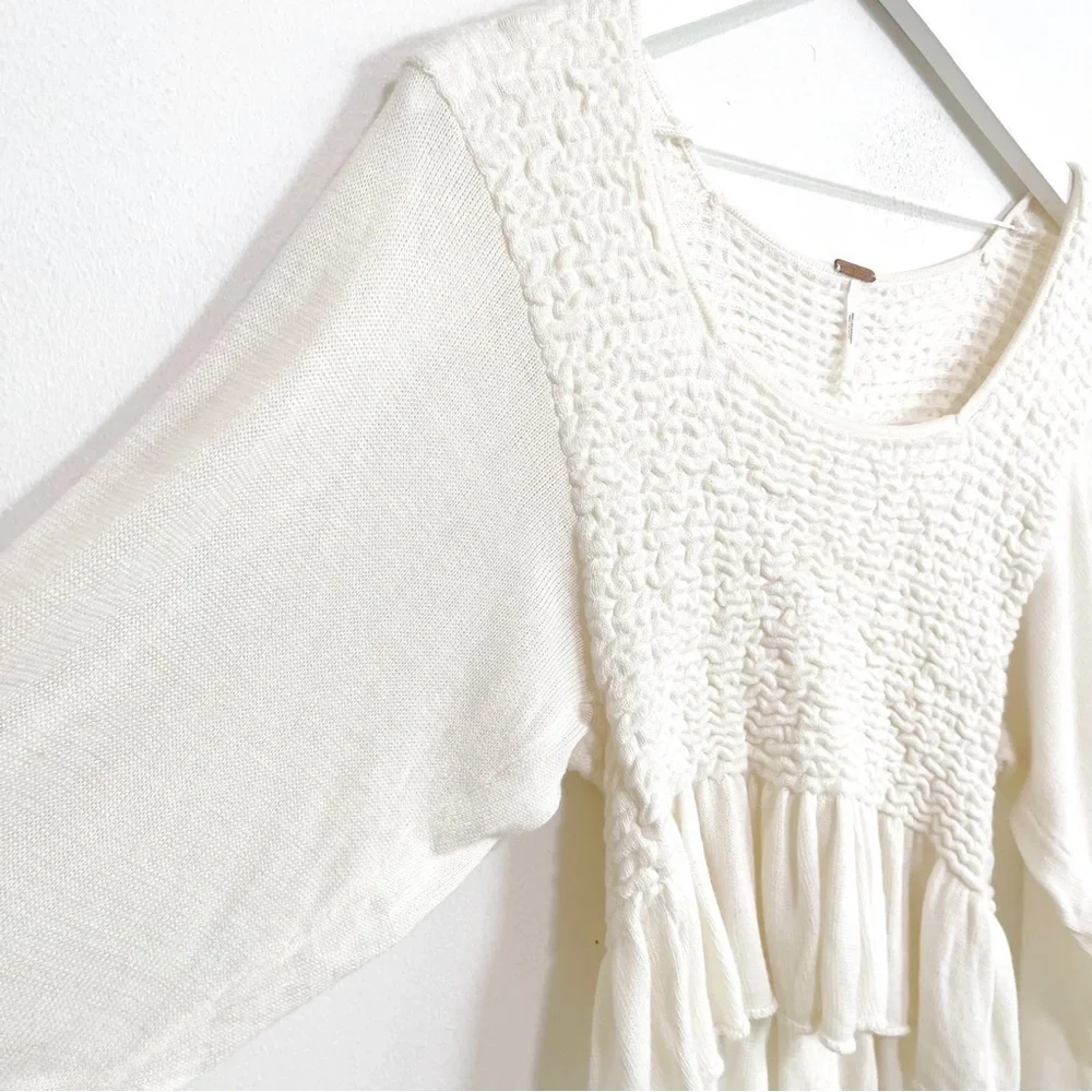 BOGO! Free People Free Spirit Smocked Peplum Pullover Sweater Cream XS